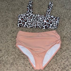Shein cheetah print bikini with coral colored bottoms